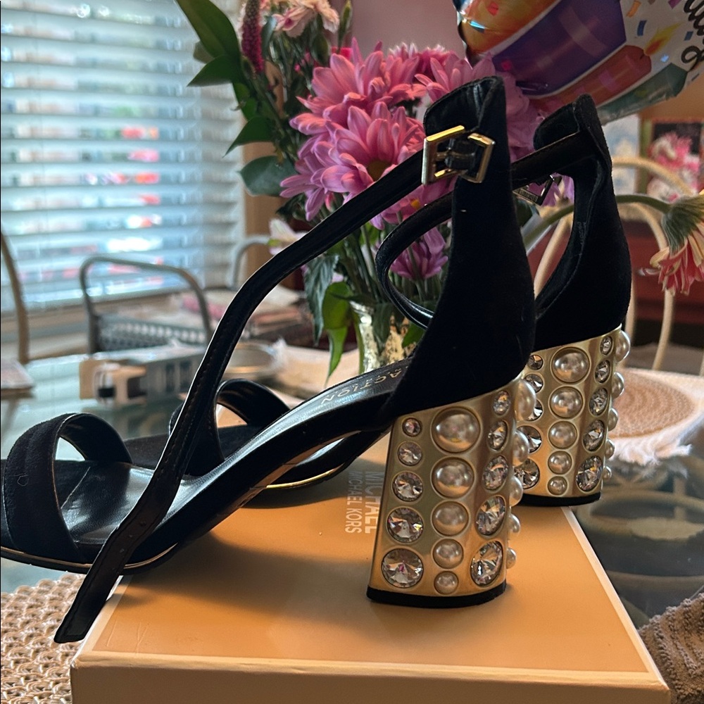 Kenneth Cole Reaction Strappy 3-1/4 inch Black Suede Heels.